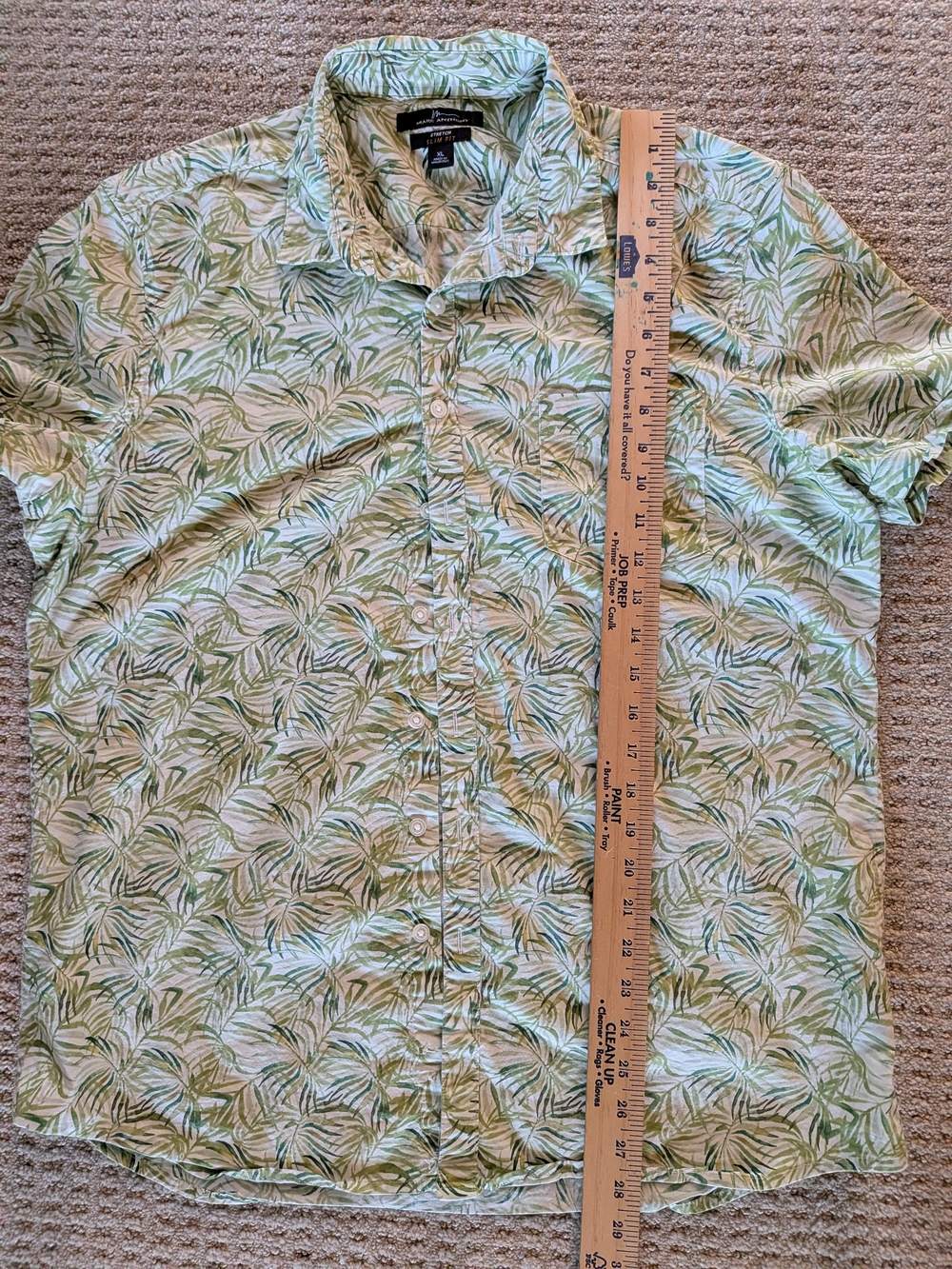 Marc Anthony Short-Sleeve Button-Up Shirt in Green Leaf Print....Slim Fit...Mens